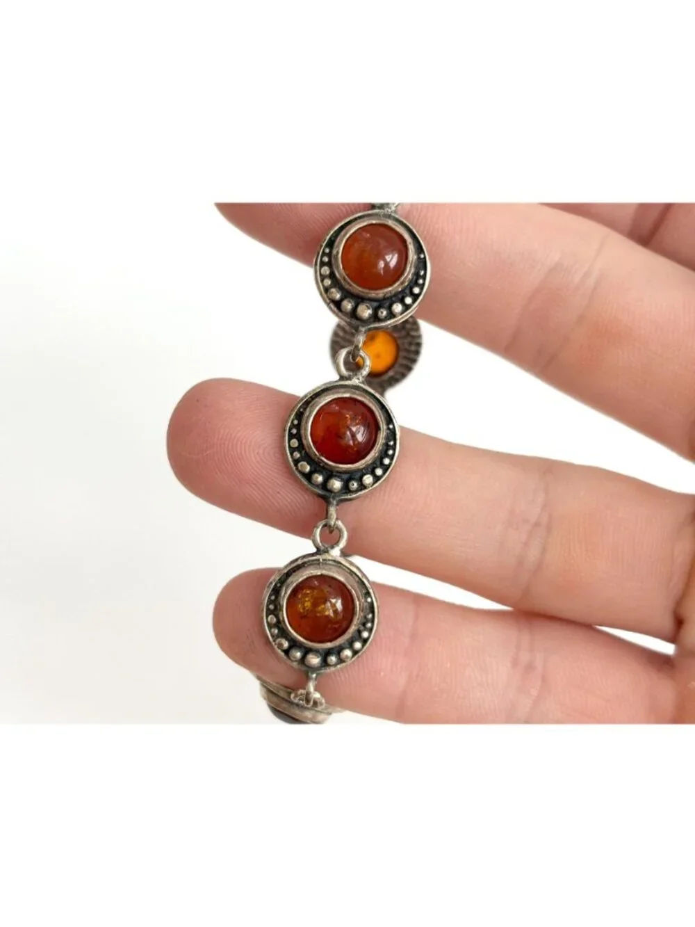 Natural Baltic Amber Modernist Chainlink Sterling Silver 925 Vintage Bracelet